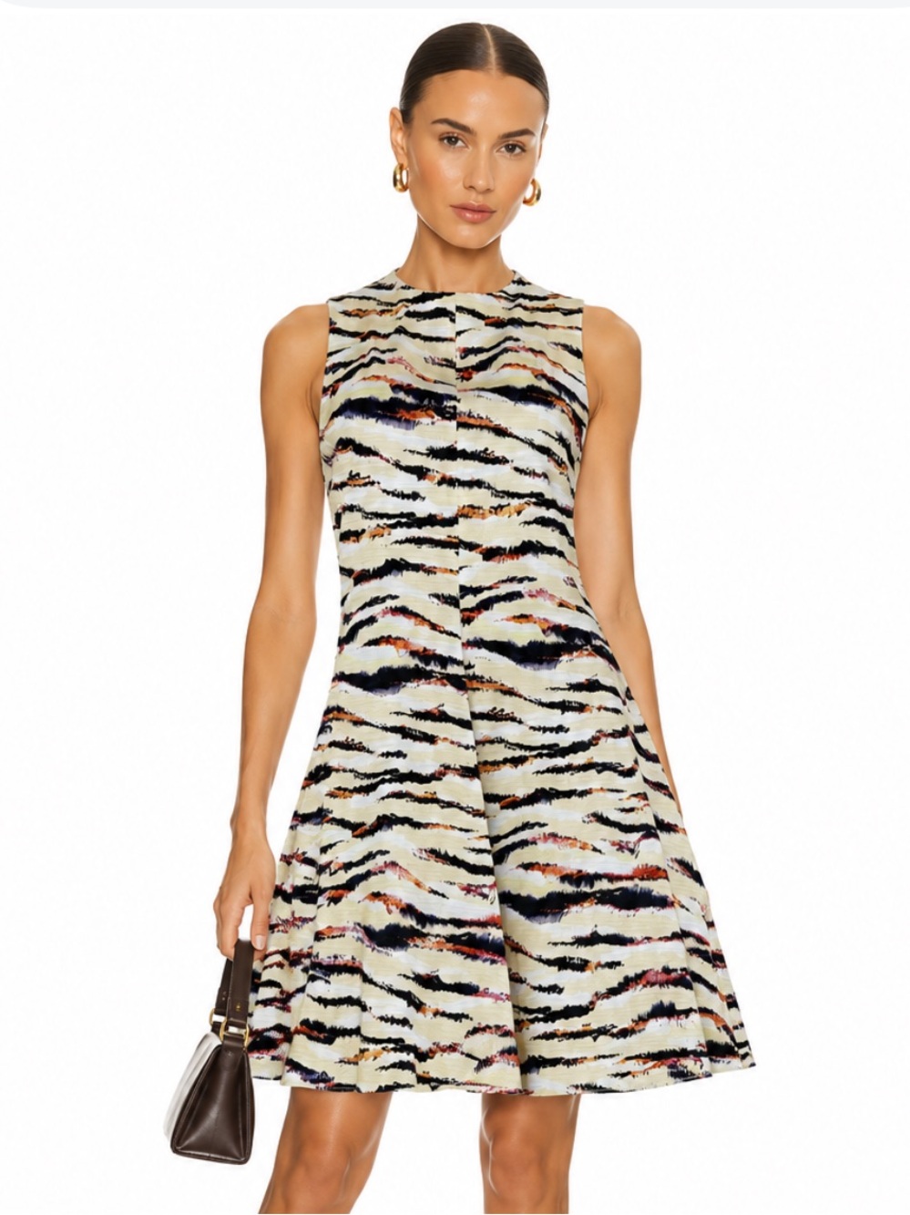 M.M. LAFLEUR Cream Zebra-Stripe Sleeveless Fit & Flare Dress